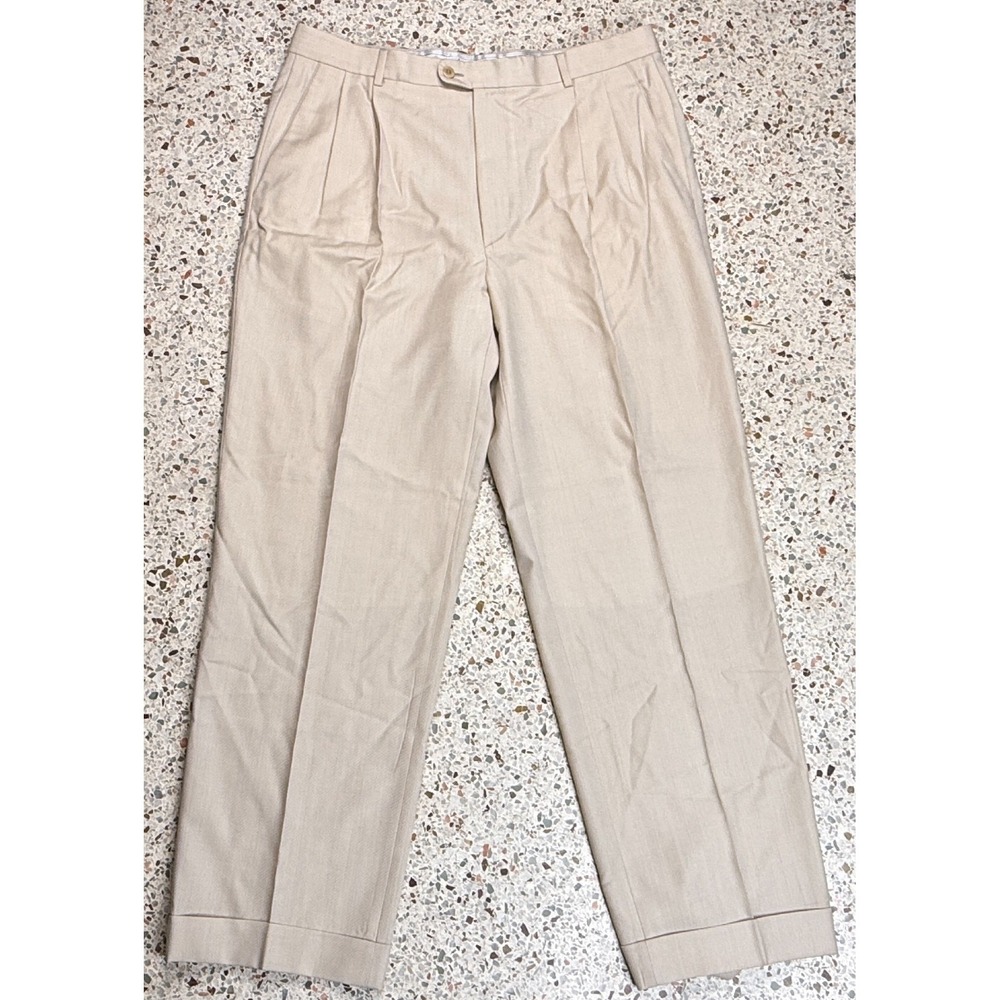 Zanella Bennett Men's Beige Wool Slash Pockets Dress Pants Size 36